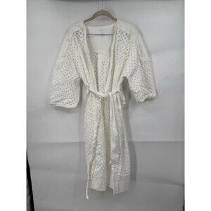 Carbon 38 Eyelet Kimono Robe Women M/L White Swim Cover Beach Coastal Waist Tie